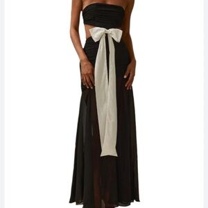 Runaway the label Cecilia Elegant Black ruched Strapless cutout Dress w/ bow XS